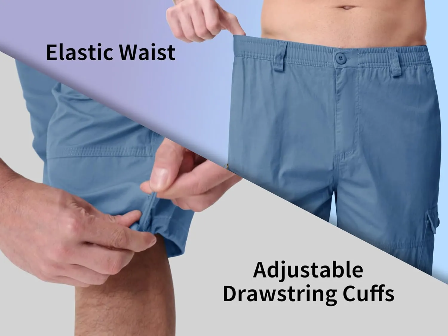 MAGNIVIT Men's Capri Long Elastic Cargo Shorts Below Knee Shorts 3/4 Cotton Cargo Casual Shorts with Multi-Pockets