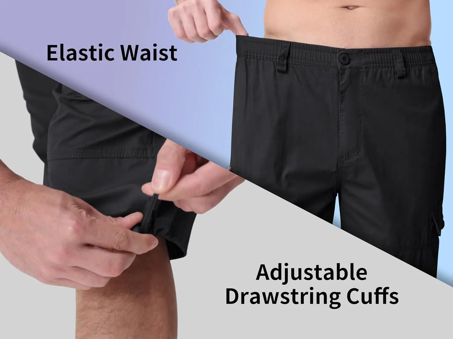 MAGNIVIT Men's Capri Long Elastic Cargo Shorts Below Knee Shorts 3/4 Cotton Cargo Casual Shorts with Multi-Pockets