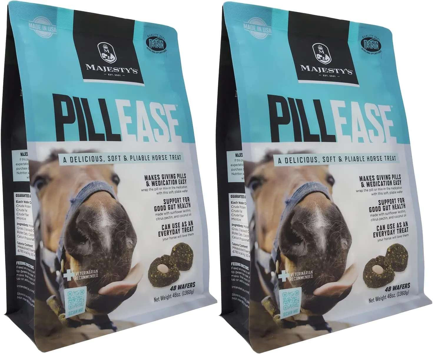 Majesty's PillEase Horse Treats | Pack of Two 48 Ounces Each |Makes Giving Medication Easy | Made in The USA | A Delicious Soft and Pliable No Bake Cookie Horse Treat
