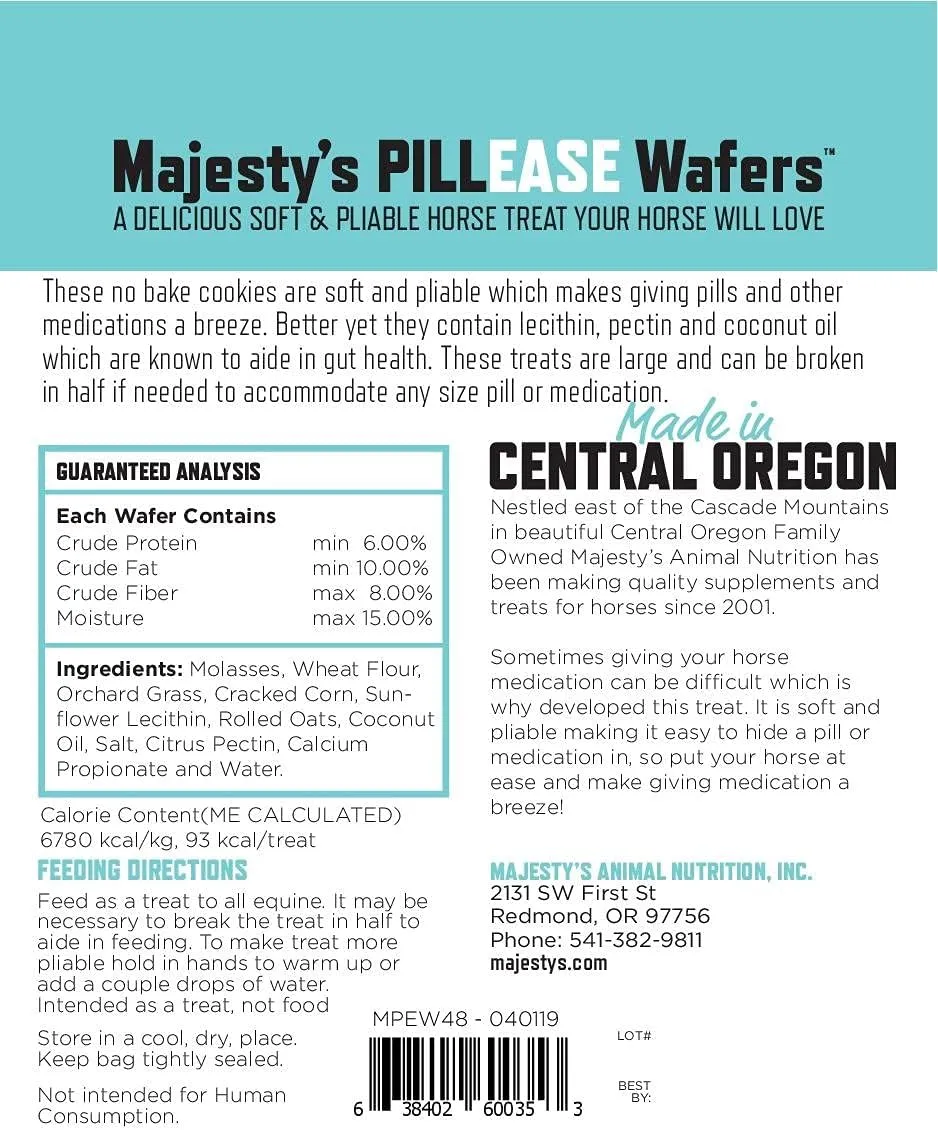 Majesty's PillEase Horse Treats | Pack of Two 48 Ounces Each |Makes Giving Medication Easy | Made in The USA | A Delicious Soft and Pliable No Bake Cookie Horse Treat