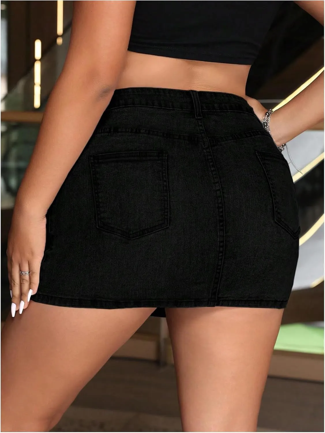 MakeMeChic Women's Plus Size Denim Skirt Mini High Waisted Zipper Bodycon Jean Skirt