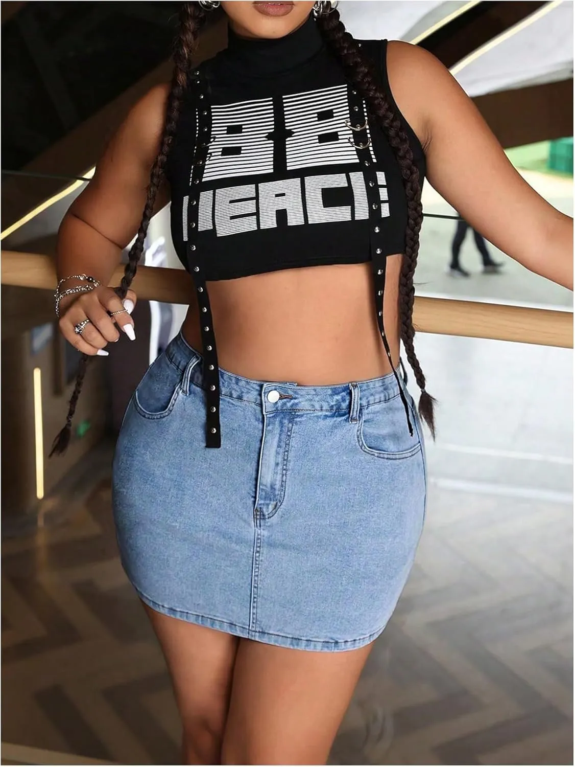 MakeMeChic Women's Plus Size Denim Skirt Mini High Waisted Zipper Bodycon Jean Skirt