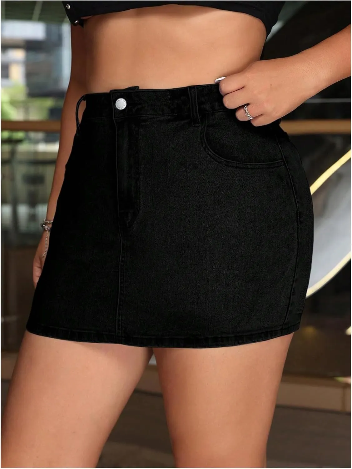 MakeMeChic Women's Plus Size Denim Skirt Mini High Waisted Zipper Bodycon Jean Skirt