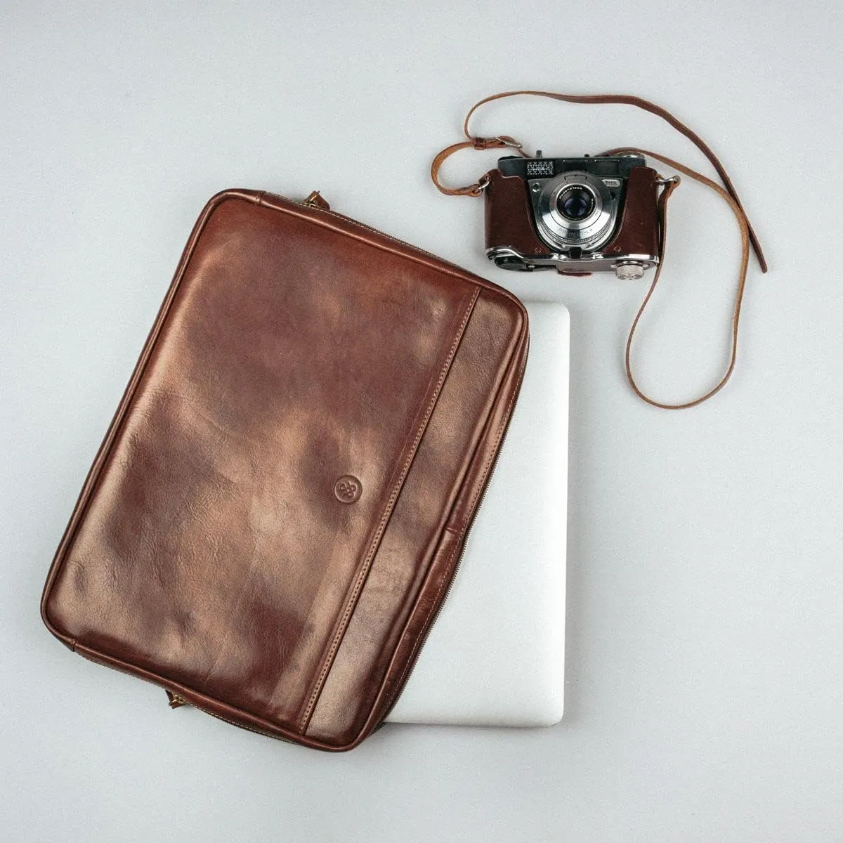 Maxwell Scott - Luxury Leather 15" 16" Laptop Sleeve Cover for MacBook - Handmade in Italy - The Verzino Black