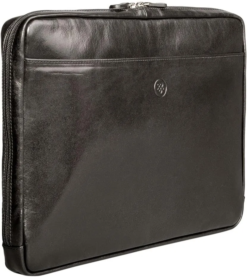 Maxwell Scott - Luxury Leather 15" 16" Laptop Sleeve Cover for MacBook - Handmade in Italy - The Verzino Black