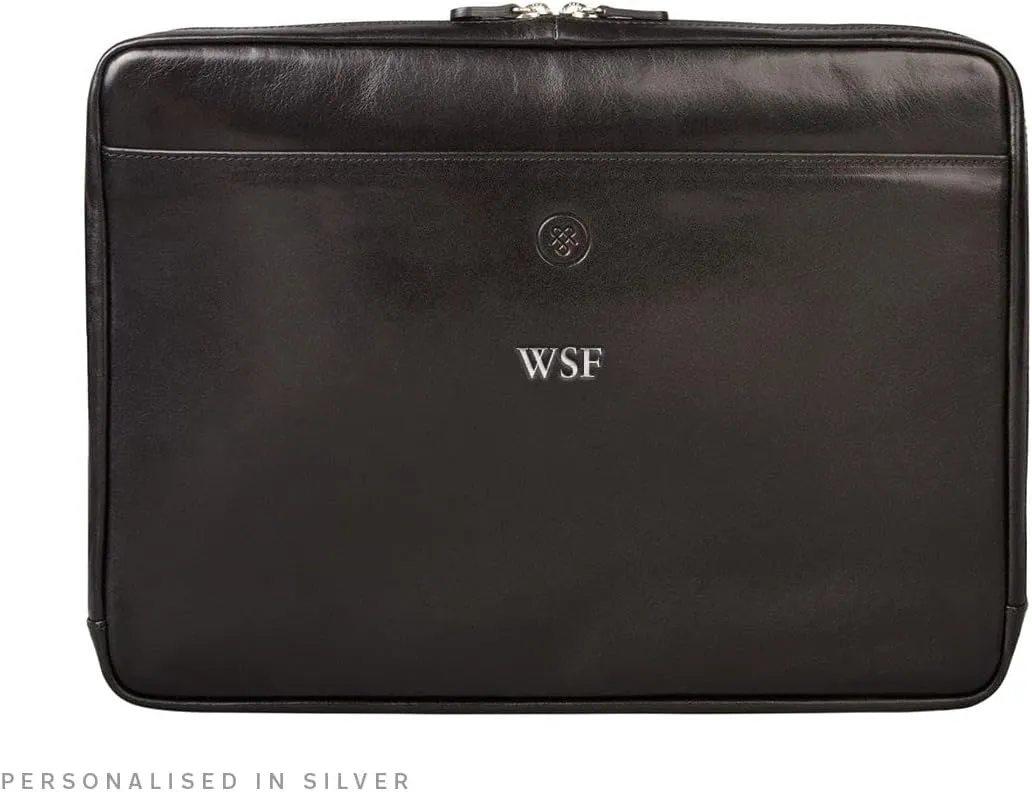 Maxwell Scott - Luxury Leather 15" 16" Laptop Sleeve Cover for MacBook - Handmade in Italy - The Verzino Black
