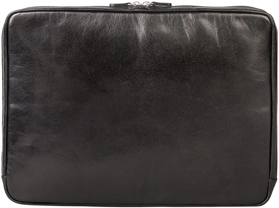 Maxwell Scott - Luxury Leather 15" 16" Laptop Sleeve Cover for MacBook - Handmade in Italy - The Verzino Black