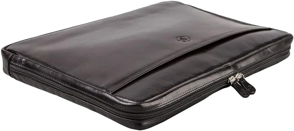 Maxwell Scott - Luxury Leather 15" 16" Laptop Sleeve Cover for MacBook - Handmade in Italy - The Verzino Black