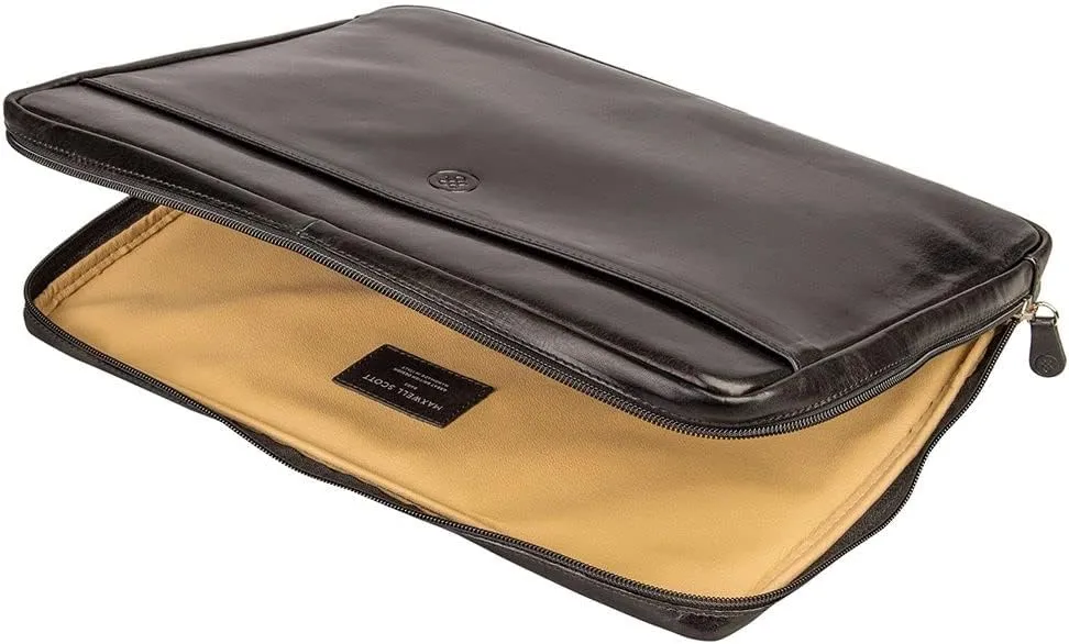 Maxwell Scott - Luxury Leather 15" 16" Laptop Sleeve Cover for MacBook - Handmade in Italy - The Verzino Black