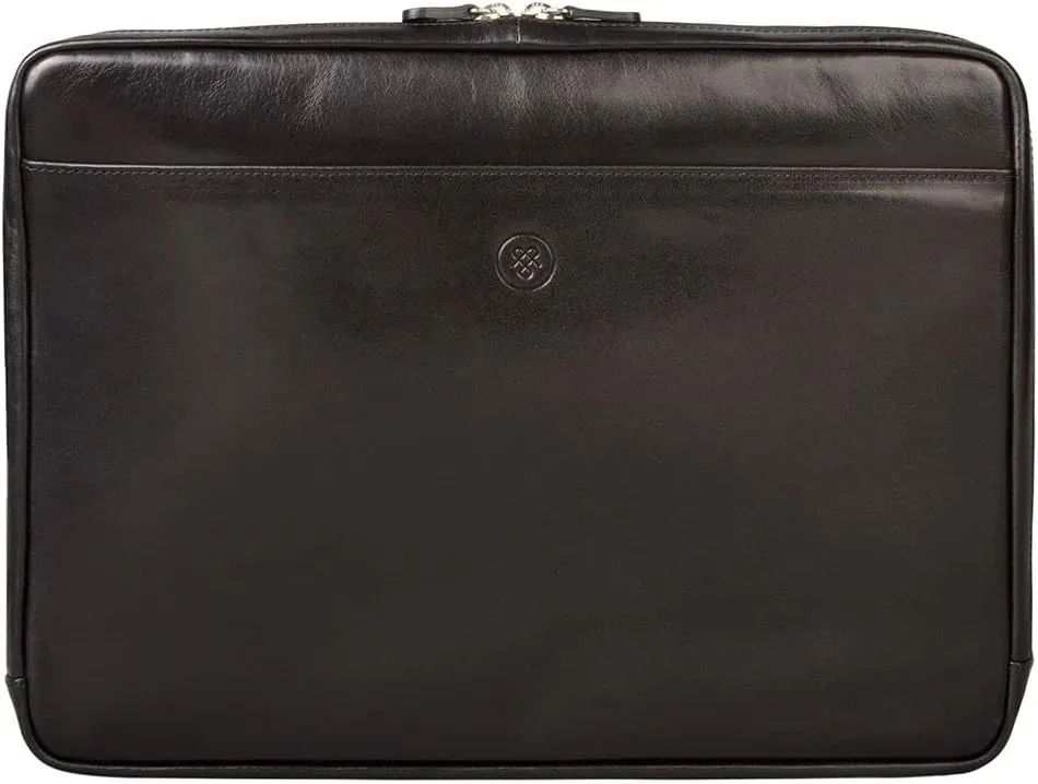 Maxwell Scott - Luxury Leather 15" 16" Laptop Sleeve Cover for MacBook - Handmade in Italy - The Verzino Black