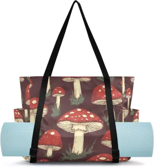 MCHIVER Red Mushroom Black Black Yoga Bags for Women Pilates Bag with Adjustable Space for Yoga Mat Carrier for Travel Workout Gym Office Park