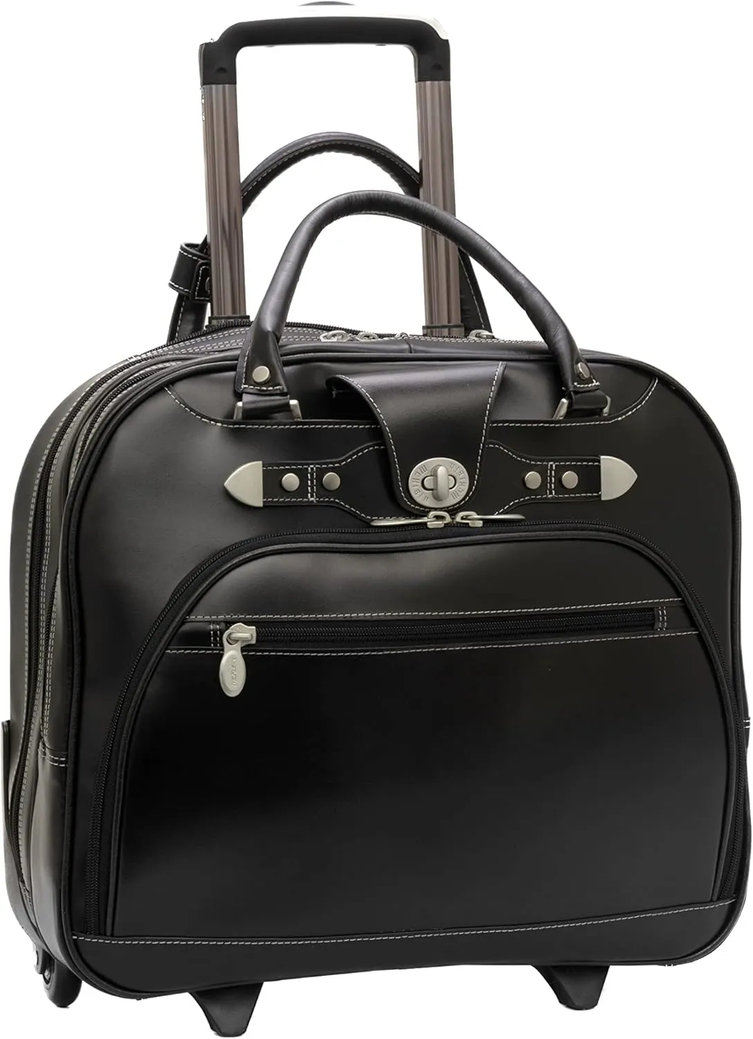 McKlein 15" Leather Wheeled Ladies' Laptop Briefcase- REDWOOD- Black