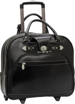 McKlein 15" Leather Wheeled Ladies' Laptop Briefcase- REDWOOD- Black