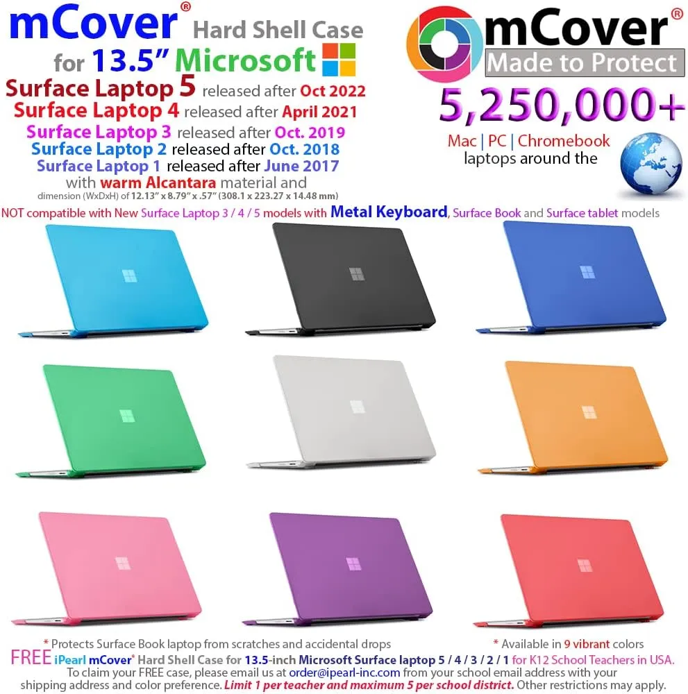 mCover Case Compatible for 13.5" Microsoft Surface Laptop (5/4 / 3/2 / 1) with Alcantara Keyboard ONLY (NOT Compatible with Surface Book and Tablet) - Black