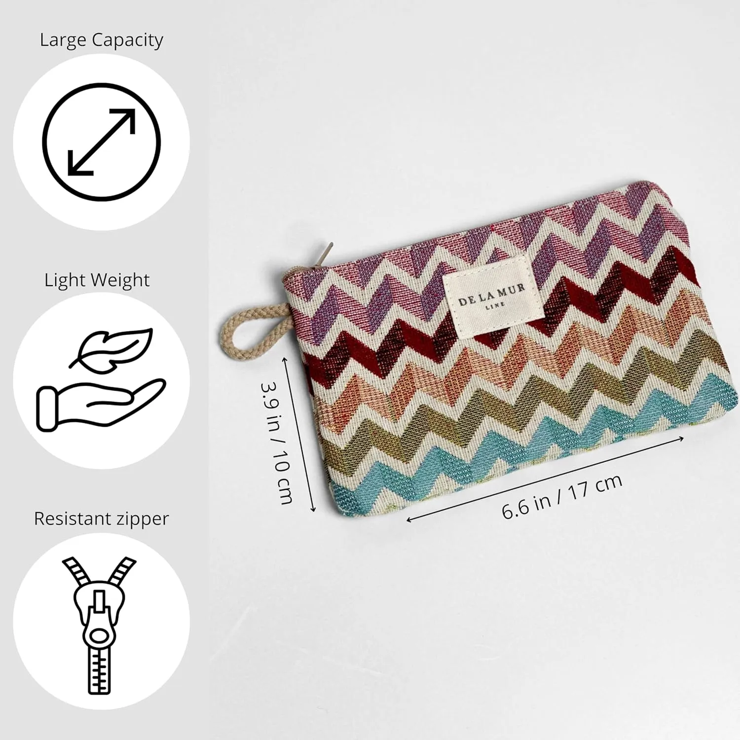 Medium Chevron Travel Size Toiletries Makeup Pouch – Travel Cosmetic Bag, Toiletry Organizer & Coin Purse for Women, Perfect Gifts for Her, Zipper Makeup Bag, Made in Barcelona, Spain