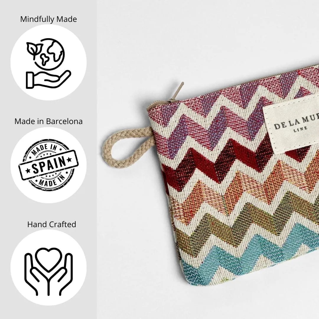 Medium Chevron Travel Size Toiletries Makeup Pouch – Travel Cosmetic Bag, Toiletry Organizer & Coin Purse for Women, Perfect Gifts for Her, Zipper Makeup Bag, Made in Barcelona, Spain