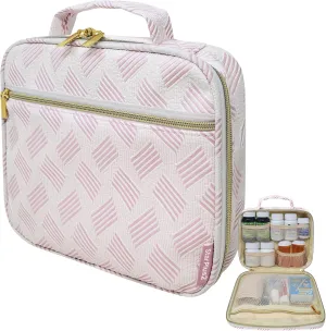 Medium Pill Bottle Organizer, Medicine Bag, Case, Carrier for Medications, Vitamins, and Medical Supplies - Travel Medicine Organizer Home Storage Med Bag - Jacquard Pink (Without Lock)