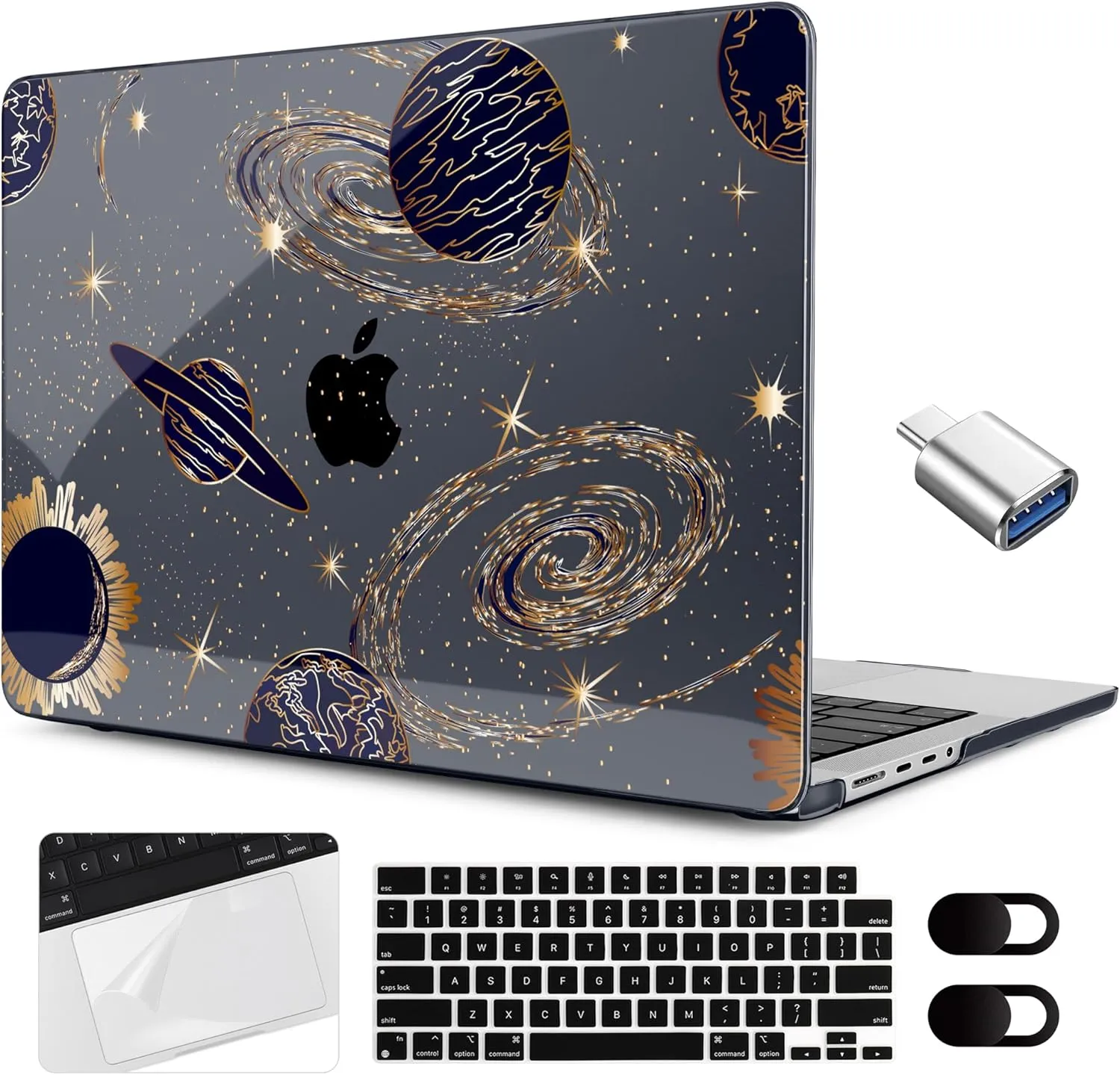 MEEgoodo Case for M4 MacBook Pro 16 inch Case 2024 2023 2021 (A3403/A3186/A2991/A2780/A2485) M3 M2 M1 Pro/Max Chip, Laptop Hard Shell Cases with Keyboard Cover & Trackpad Film, Planets & Galaxies
