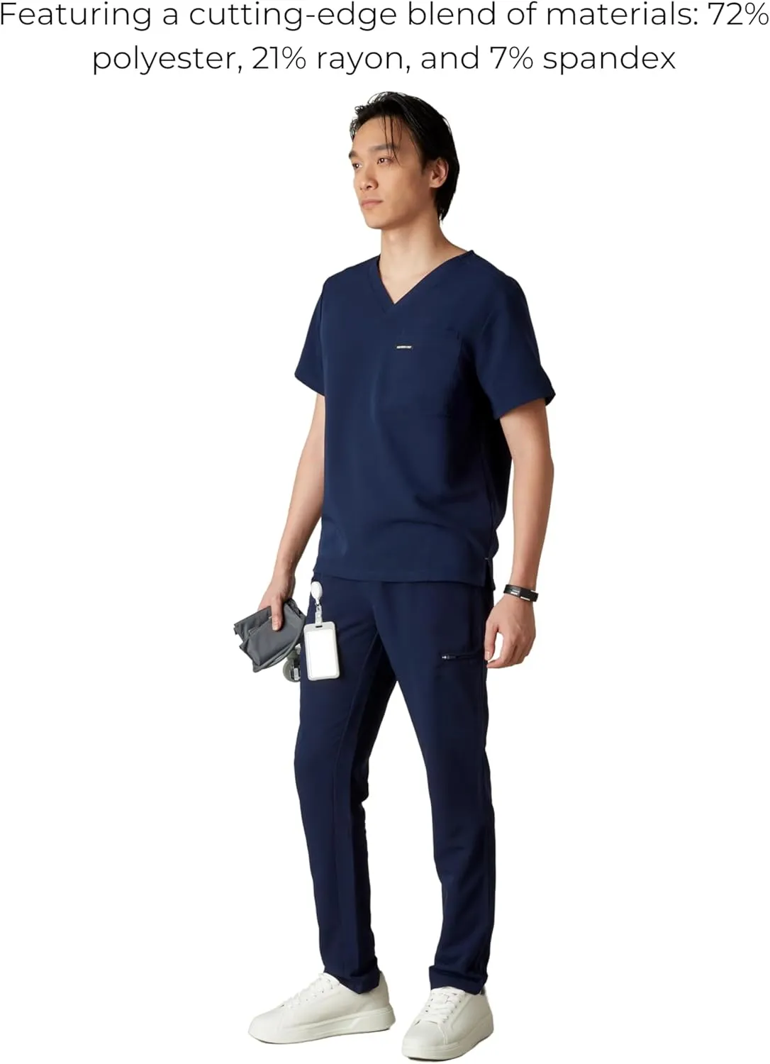 Members Only Brighton V-Neck Mens Scrubs Top with Pockets | Medical Scrubs for Men | Hospital Uniform | Stretch Fabric