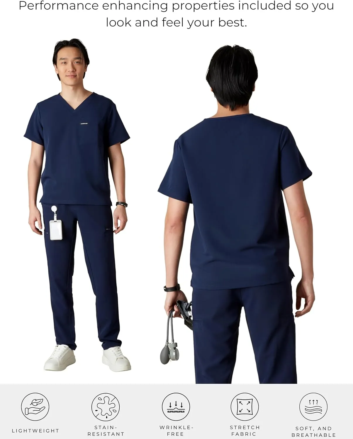 Members Only Brighton V-Neck Mens Scrubs Top with Pockets | Medical Scrubs for Men | Hospital Uniform | Stretch Fabric