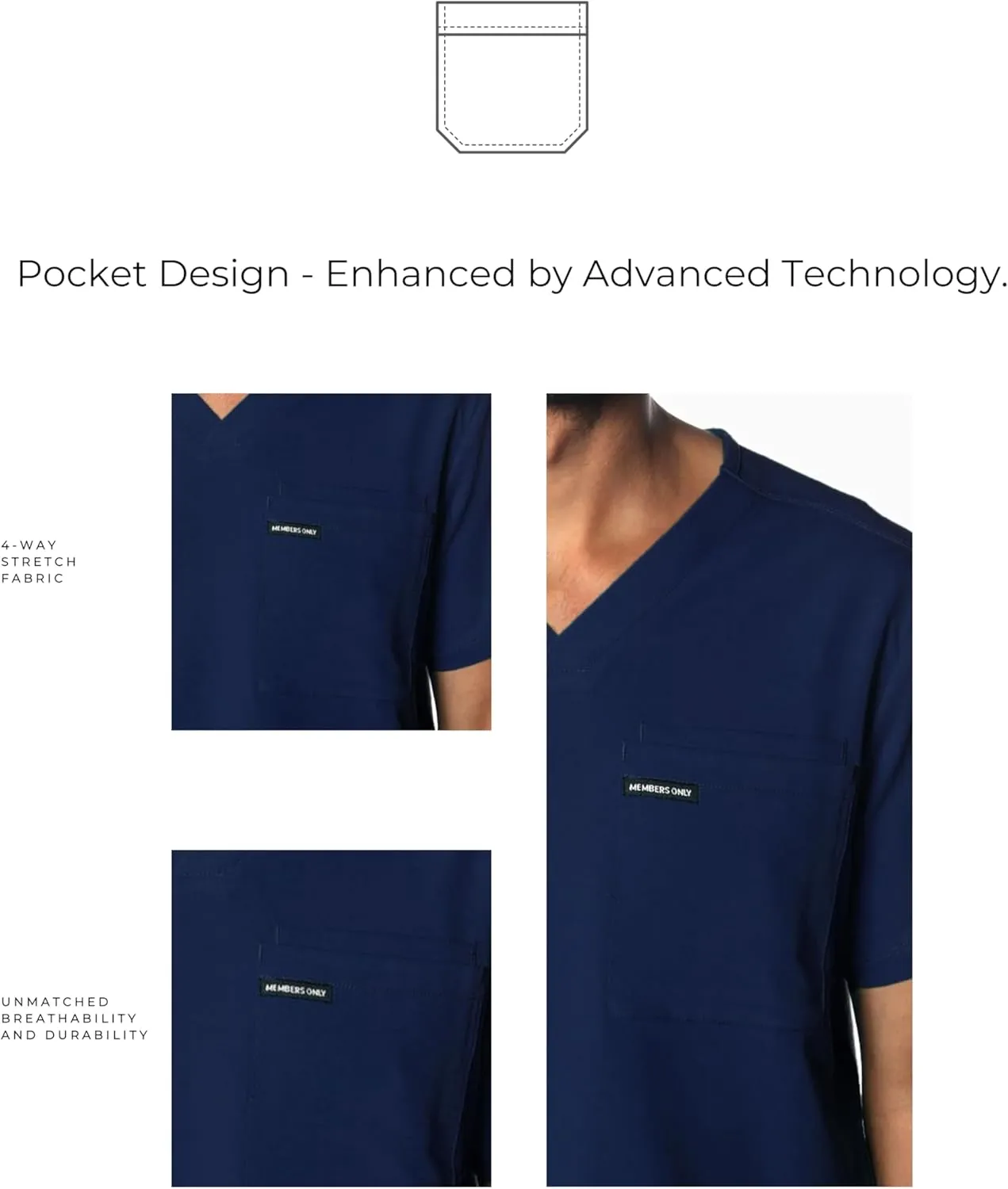 Members Only Brighton V-Neck Mens Scrubs Top with Pockets | Medical Scrubs for Men | Hospital Uniform | Stretch Fabric