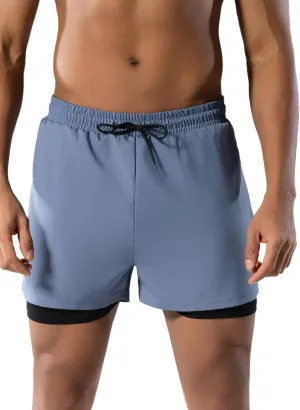 Men Beach Vacation Pool Party Swim Trunks Beachwear Solid Color Double Layers Drawstrings Swim Shorts