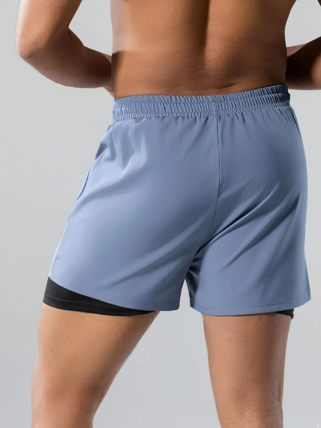 Men Beach Vacation Pool Party Swim Trunks Beachwear Solid Color Double Layers Drawstrings Swim Shorts
