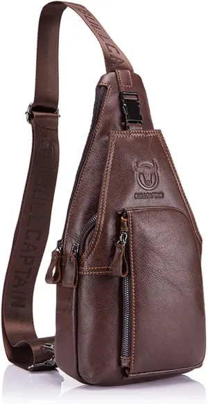 Men Genuine Leather Chest Bag, Crossbody Shoulder Bag Sling Bags Backpack Messenger Bag Daypack For Business Casual Sport Hiking Travel Brown