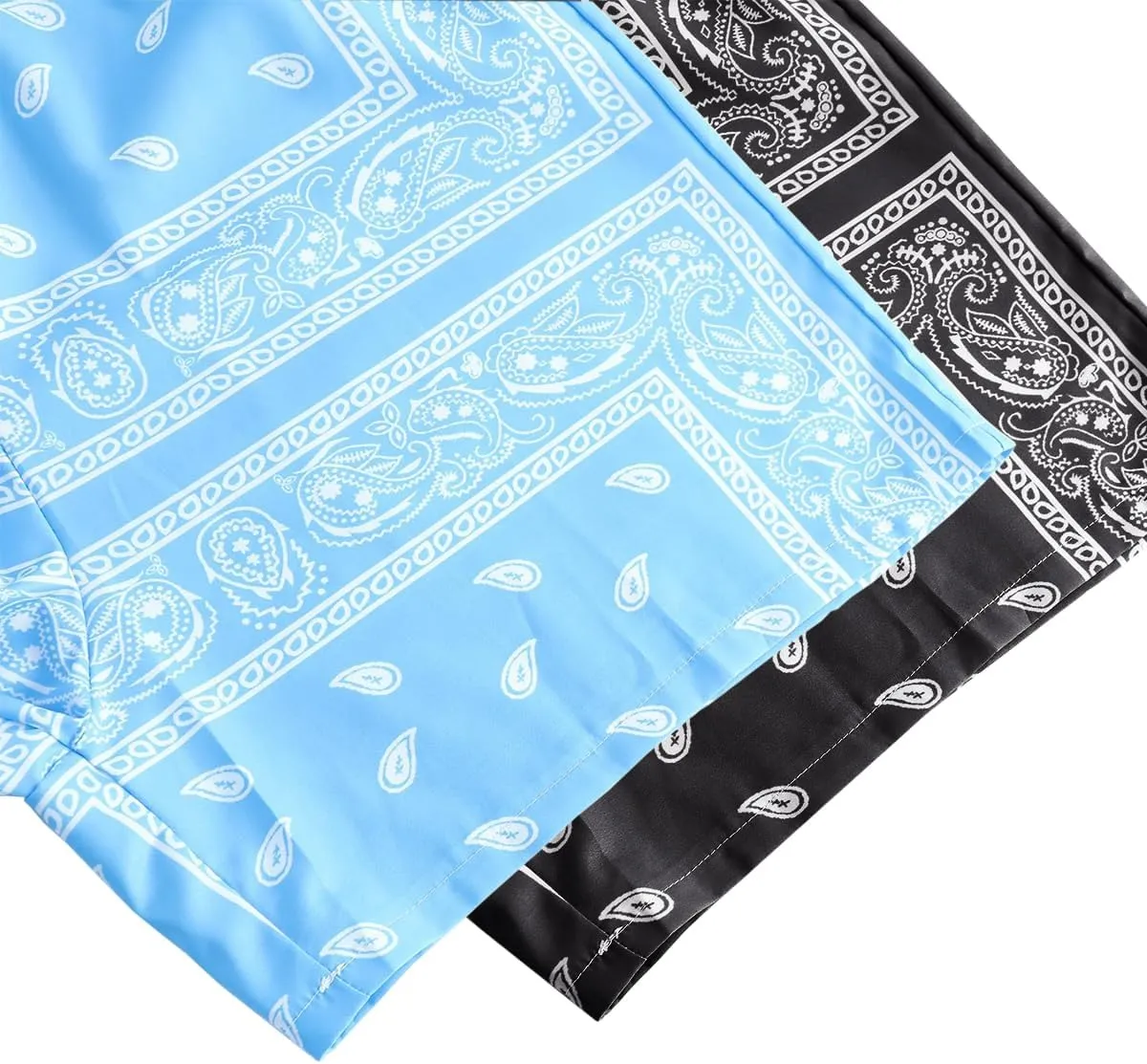Men's 2 Pack Paisley Print Graphic Shorts Drawstring Waist Boho Tribal Summer Bandana Shorts with Pockets