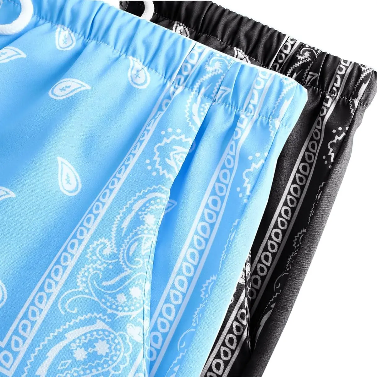 Men's 2 Pack Paisley Print Graphic Shorts Drawstring Waist Boho Tribal Summer Bandana Shorts with Pockets