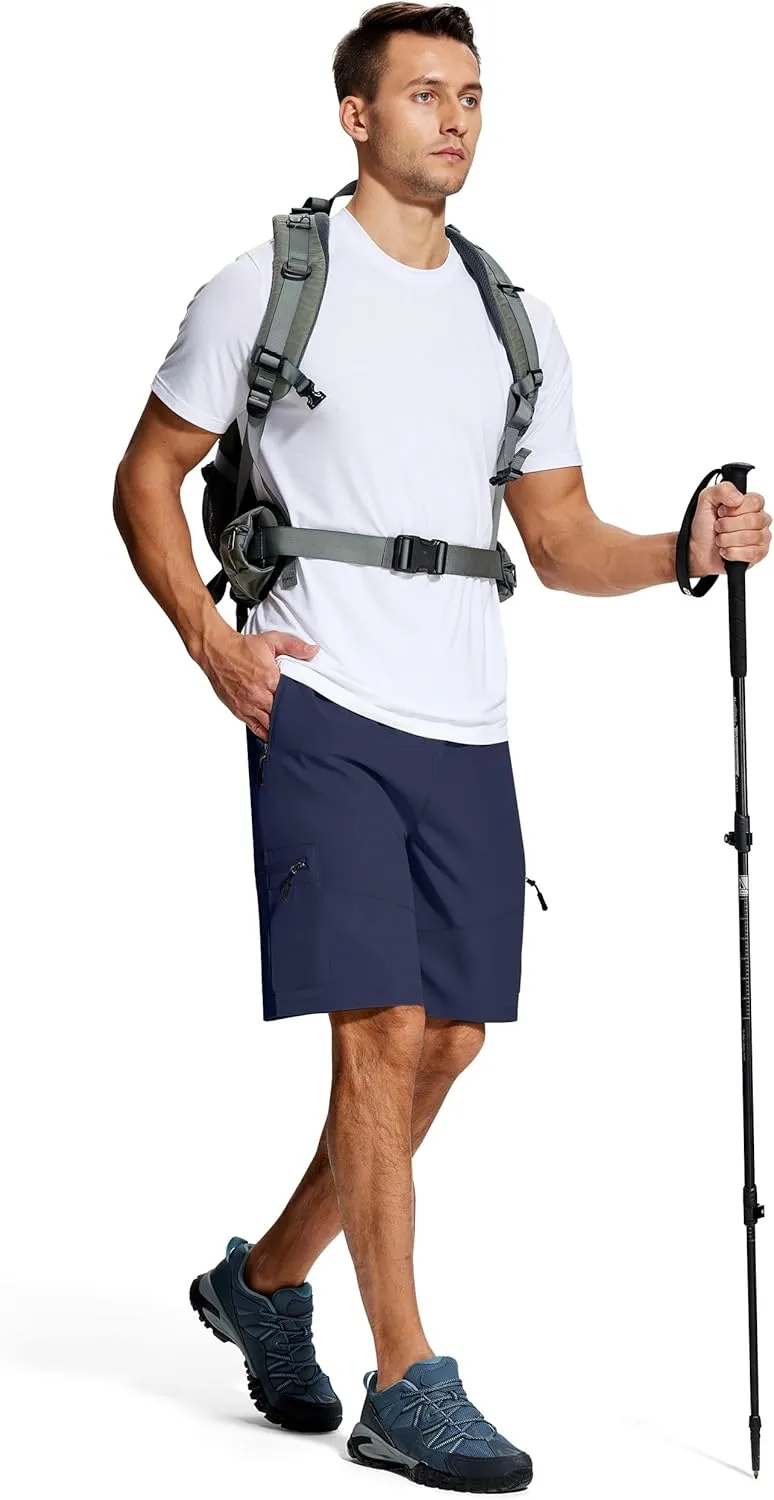 Mens Hiking Cargo Shorts 9 Inch with Zipper Pockets Quick Dry Stretch Lightweight Drawstring for Outdoor Fishing