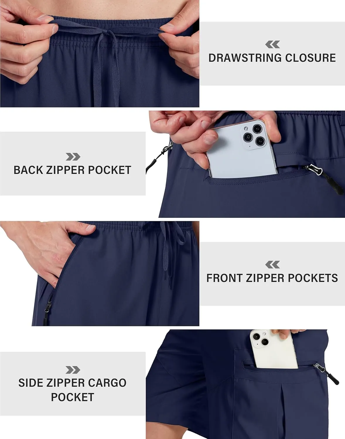Mens Hiking Cargo Shorts 9 Inch with Zipper Pockets Quick Dry Stretch Lightweight Drawstring for Outdoor Fishing