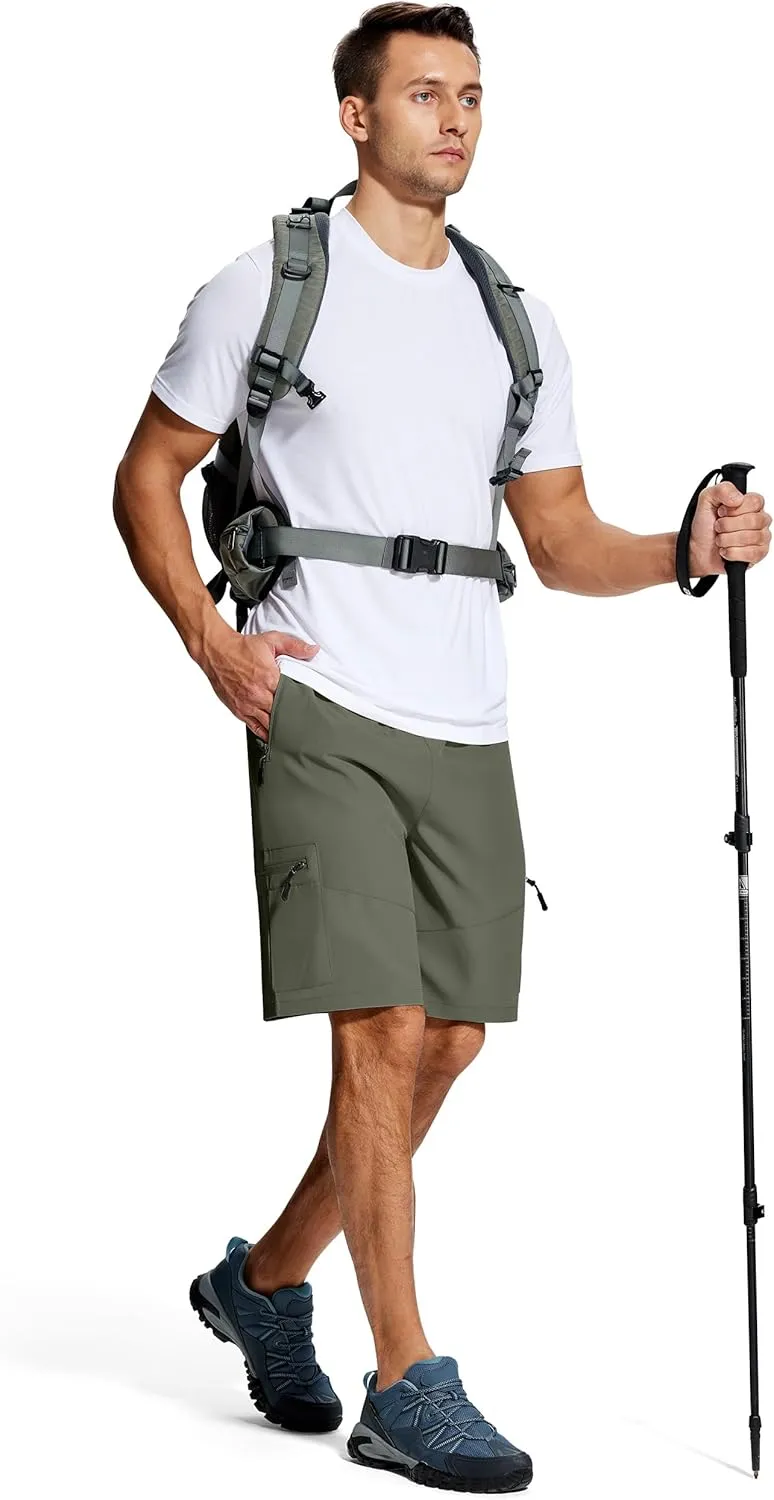 Mens Hiking Cargo Shorts 9 Inch with Zipper Pockets Quick Dry Stretch Lightweight Drawstring for Outdoor Fishing