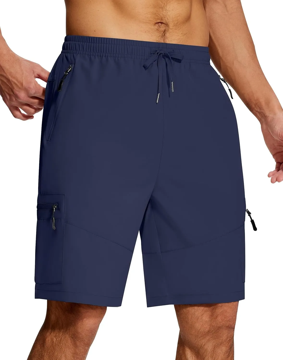 Mens Hiking Cargo Shorts 9 Inch with Zipper Pockets Quick Dry Stretch Lightweight Drawstring for Outdoor Fishing