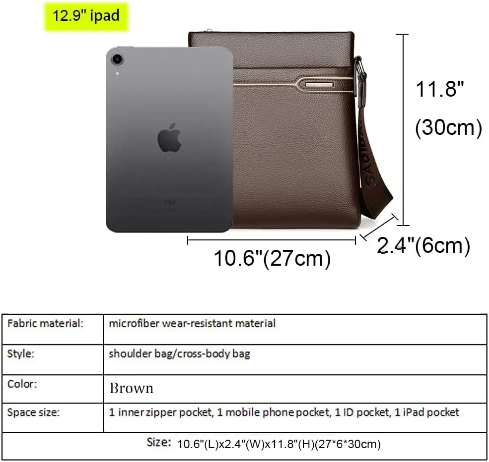Men's Leather Shoulder Bag, Men Purse Messenger Bag Business Shoulder Bag Crossbody Briefcase
