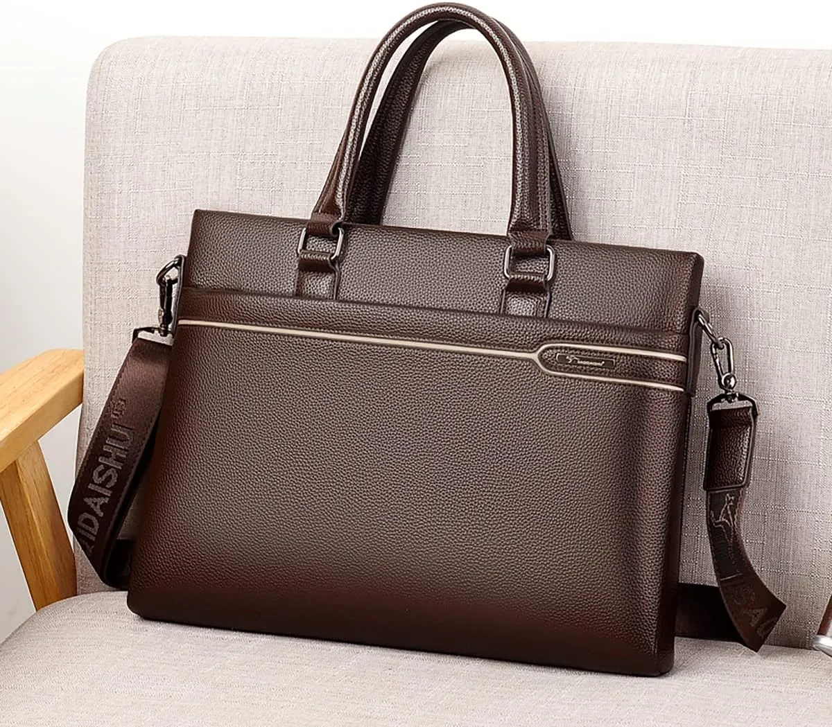 Men's Leather Shoulder Bag Men Purse Messenger Bag Crossbody Briefcase for 14'' Laptop