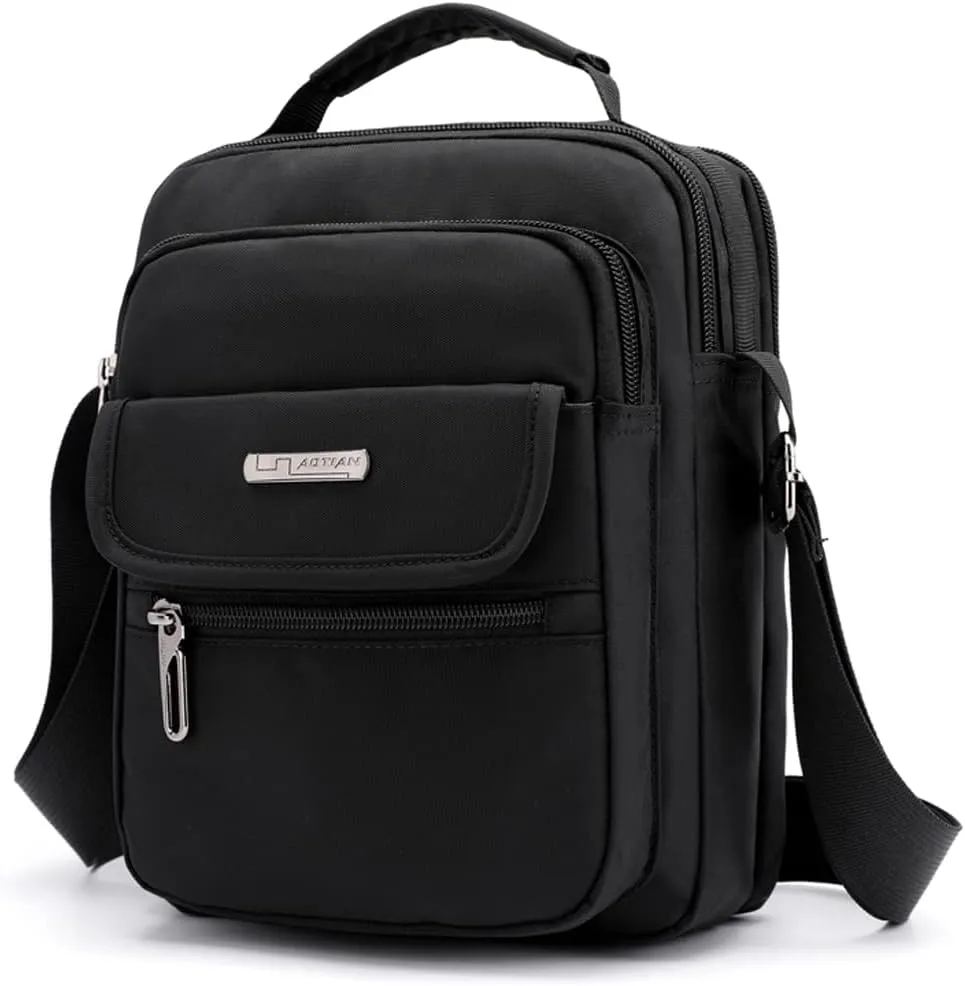 Men's Shoulder Bag Nylon Messenger Bag Crossbody Purse Waterproof Lightweight for Travel Work Outdoor Black Small