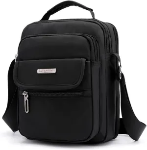 Men's Shoulder Bag Nylon Messenger Bag Crossbody Purse Waterproof Lightweight for Travel Work Outdoor Black Small