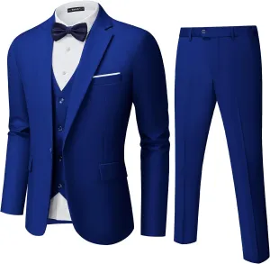 Mens Suit Tuxedo Set Slim Fit Suits 3 Piece One Button Prom Wedding Blazer Vest Pants with Bow Tie