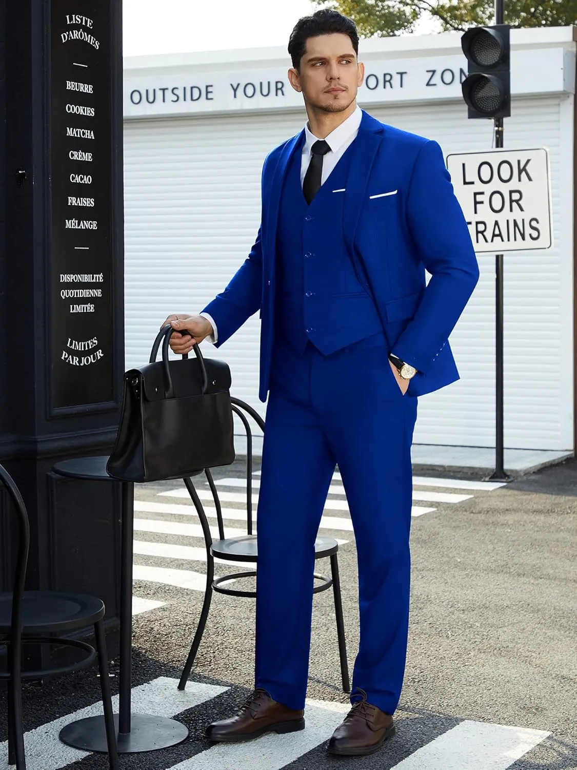 Mens Suit Tuxedo Set Slim Fit Suits 3 Piece One Button Prom Wedding Blazer Vest Pants with Bow Tie