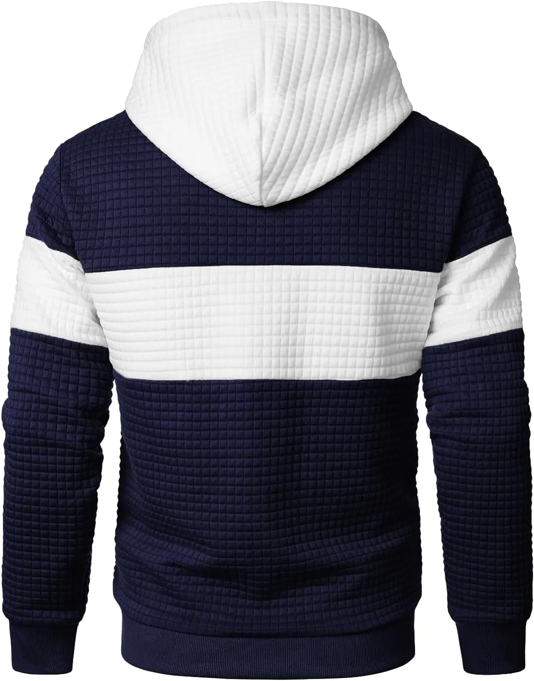 Men’s Sweatshirts Long Sleeve Pullover Patchwork Plaid Jacquard Hoodie Casual Drawstring Hoody Top