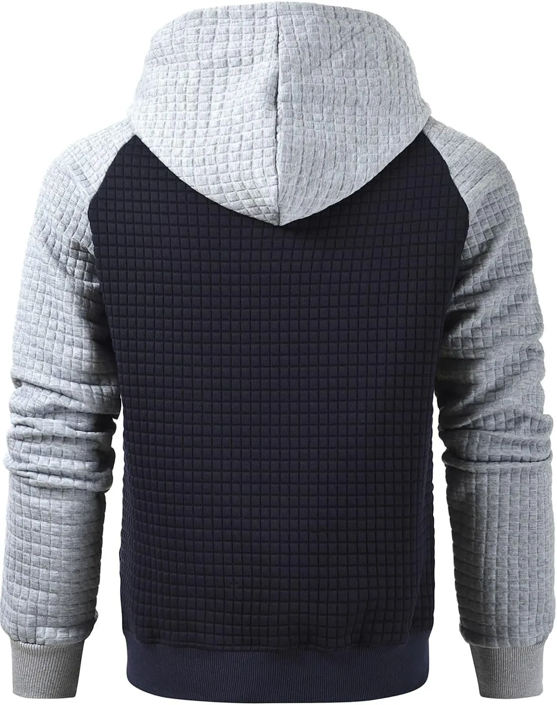 Men’s Sweatshirts Long Sleeve Pullover Patchwork Plaid Jacquard Hoodie Casual Drawstring Hoody Top