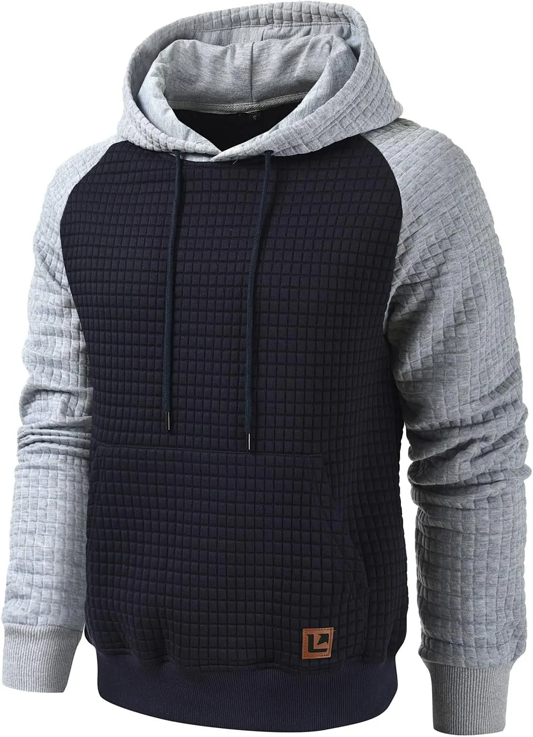 Men’s Sweatshirts Long Sleeve Pullover Patchwork Plaid Jacquard Hoodie Casual Drawstring Hoody Top