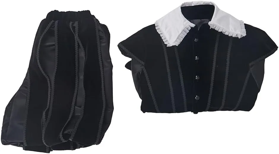 Men's Tudor Elizabethan Cosplay Costume Medieval Renaissance Black Outfit Prince Tudor King Suit