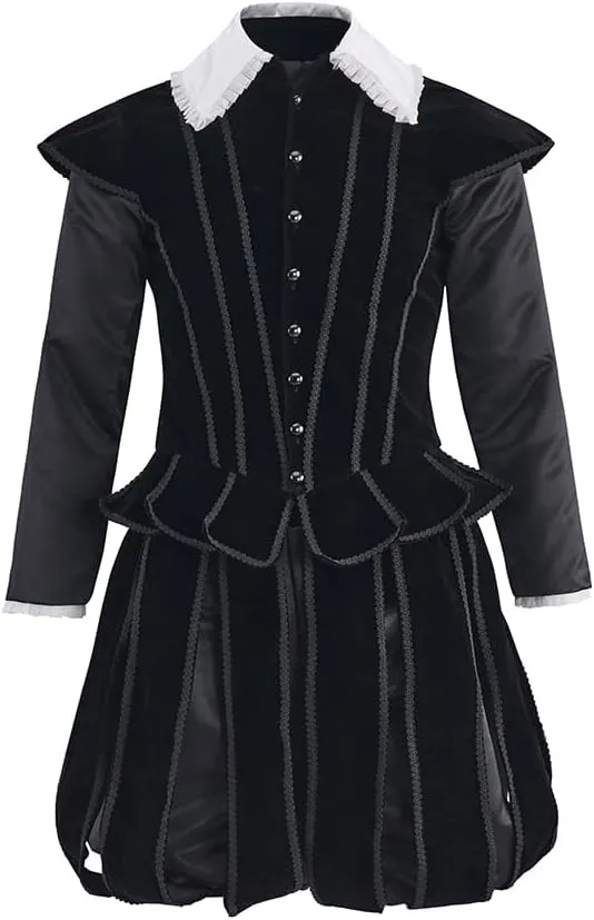 Men's Tudor Elizabethan Cosplay Costume Medieval Renaissance Black Outfit Prince Tudor King Suit