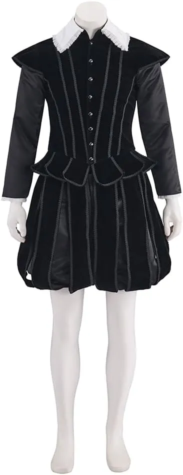 Men's Tudor Elizabethan Cosplay Costume Medieval Renaissance Black Outfit Prince Tudor King Suit