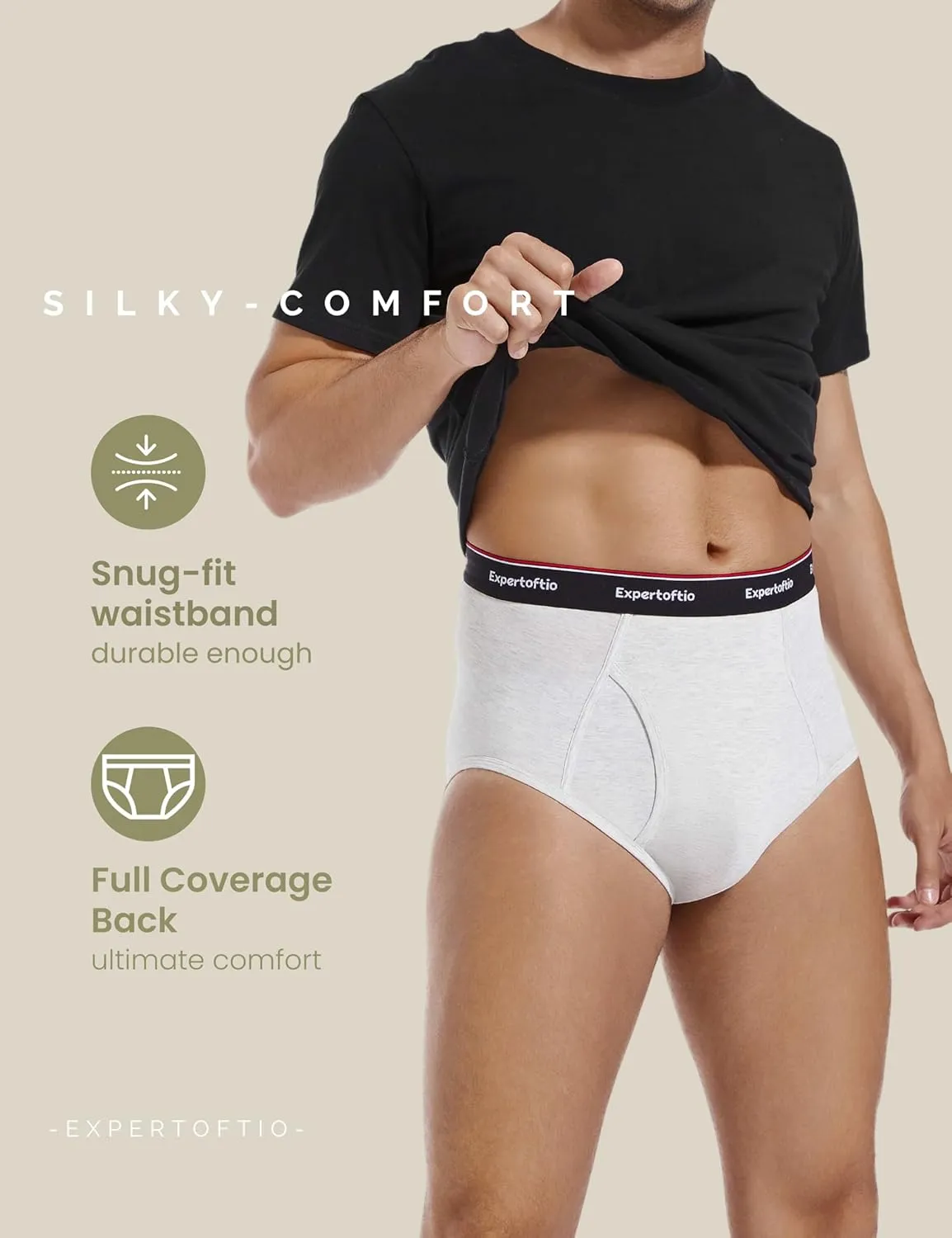 Men's Underwear Briefs Viscose from Bamboo Full Rise, Moisture Wicking Tagless Underwear for Men Pack Comfort Fly