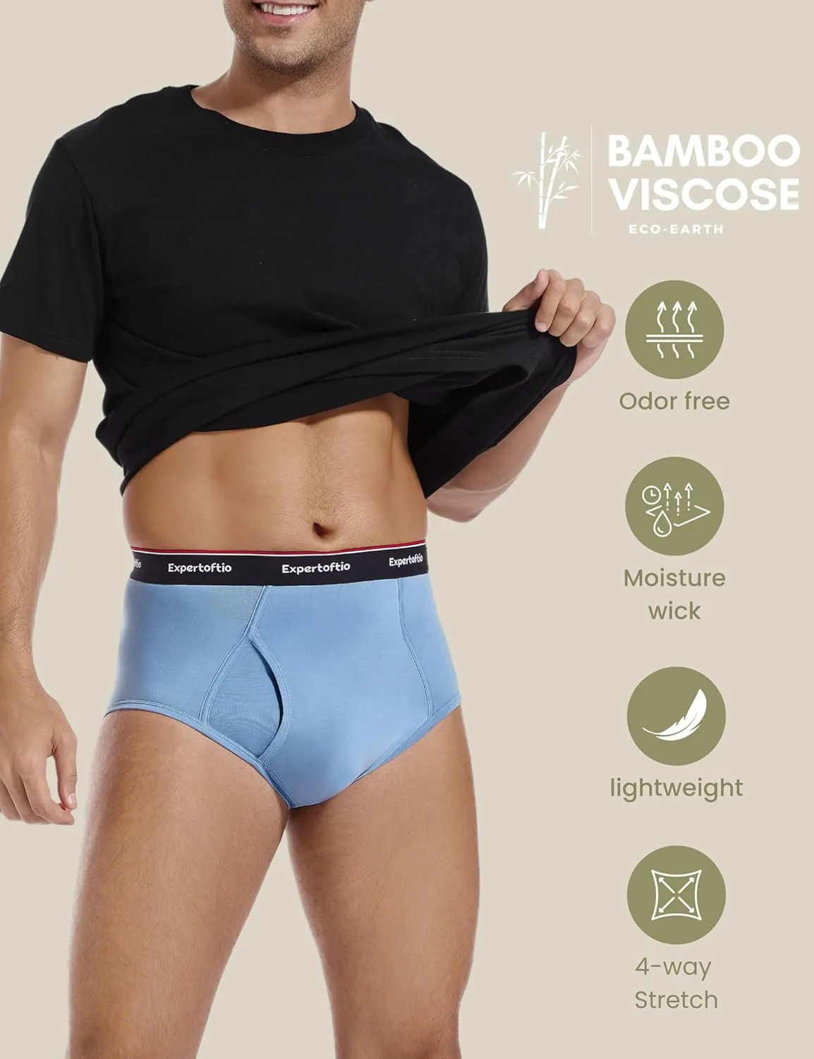 Men's Underwear Briefs Viscose from Bamboo Full Rise, Moisture Wicking Tagless Underwear for Men Pack Comfort Fly