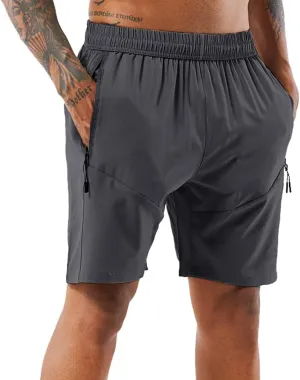 Men's Workout Running Shorts Sports Fitness Gym Training Quick Dry Athletic Performance Shorts with Zip Pockets