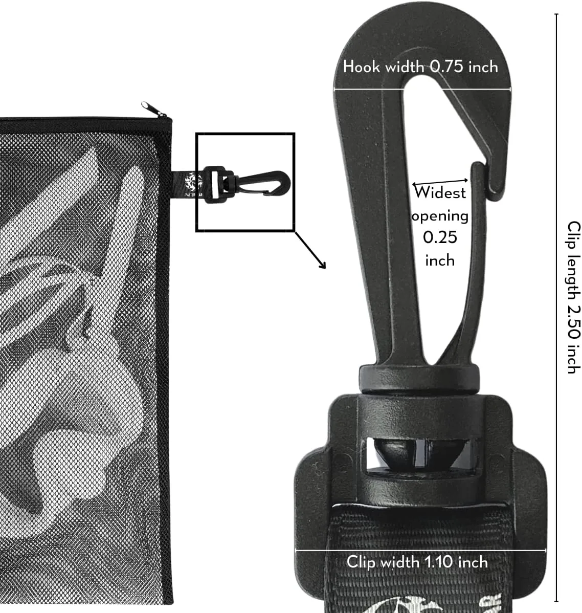 Mesh Zipper Bag with Clip - For Trekking Outdoor Sailing - Set of 4 (Black, 6 x 8 inch)